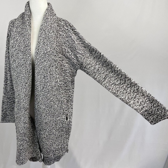 New Caslon Marled Knit Draped Open Front Cardigan Sweater Black White Size Small - Picture 6 of 16
